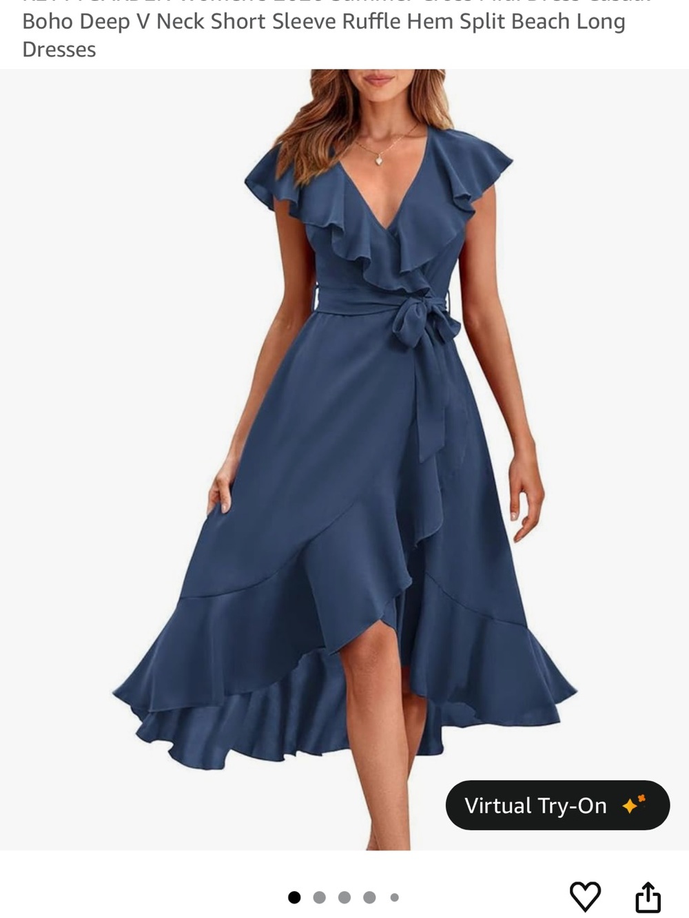 Women's Ruffle V-Neck Wrap Dress - Navy